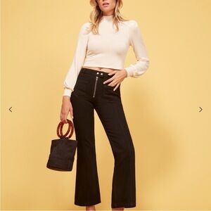 Reformation Elle Cropped Flare Black Jeans Size 28
